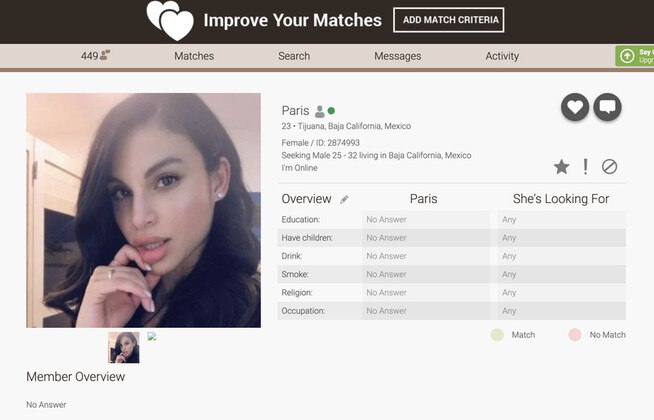 One of singles profile at MexicanCupid