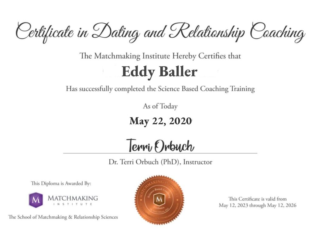 eddy baller dating coash certificate