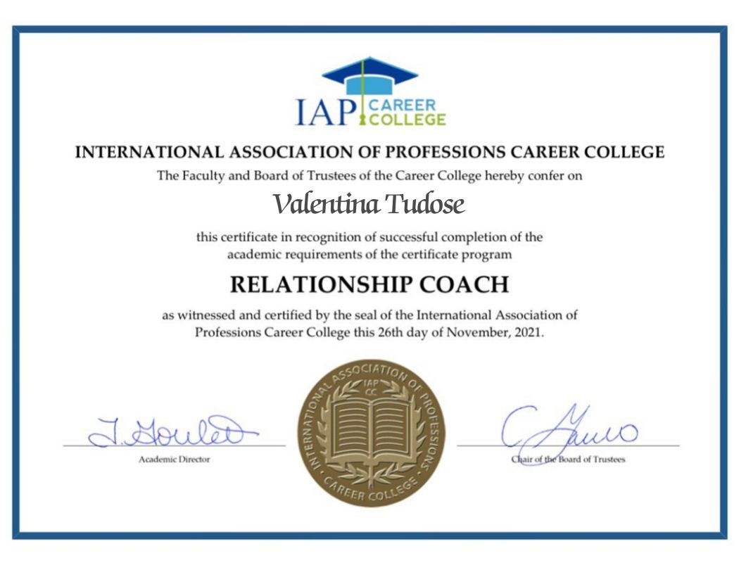 valentina tudose relationship coach certificate